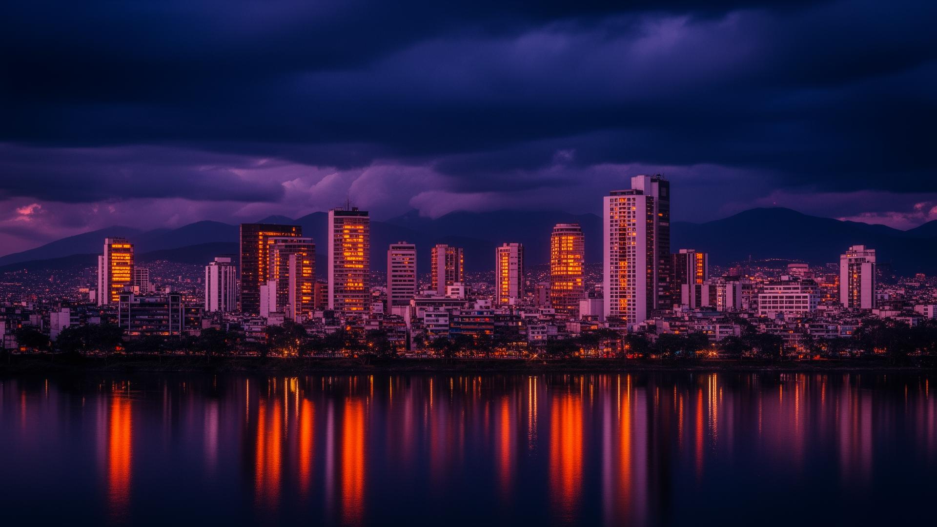 Skyline de Guatemala al anochecer